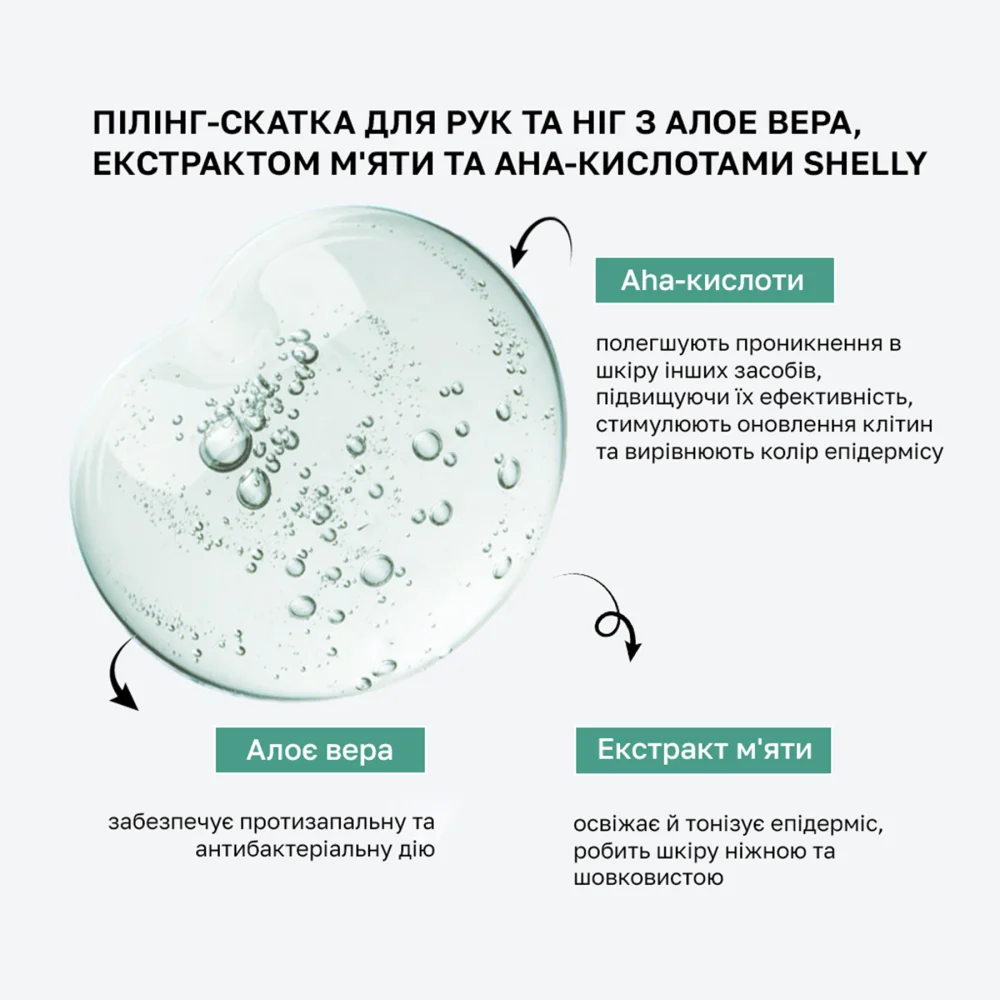 Peeling hand and foot gel with aloe vera, mint extract and aha-acids - 200 ml